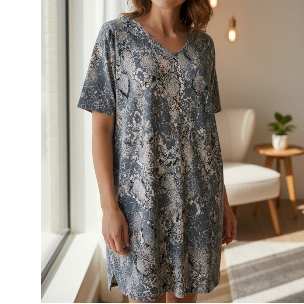CHRISTIAN SIRIANO NEW YORK Womens XL Snake Print V Neck Short Sleeve Dress‎